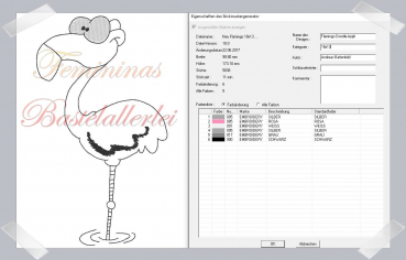 Flamingo Doodle-Applikation (18x13, 20x20, 30x20)